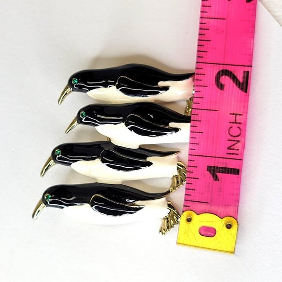 Black & White Enamel Penguin Family Brooch - Picture 6 of 9